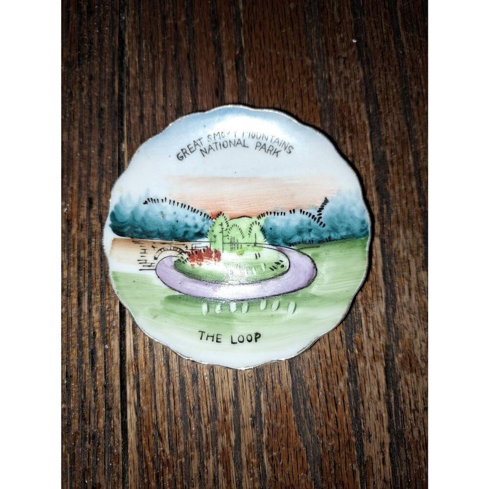 Vintage Small Miniature Great Smoky Mountains The Loop Ceramic Souvenir Plate 3"